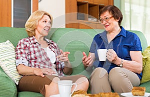 Elderly women at the table with tea