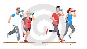 Elderly, young man, woman couples jogging