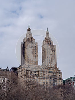 New York City, New York, United States - February 14, 2021: The Eldorado twin towers building in upper west side Manhattan, NYC