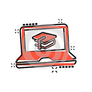 Elearning education icon in comic style. Study vector cartoon illustration pictogram. Laptop computer online training business