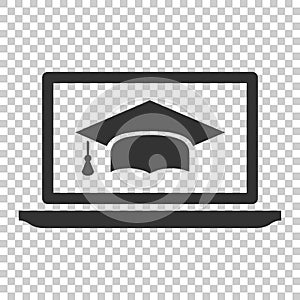 Elearning education icon in flat style. Study vector illustration on isolated background. Laptop computer online training photo