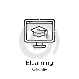 elearning icon vector from university collection. Thin line elearning outline icon vector illustration. Outline, thin line