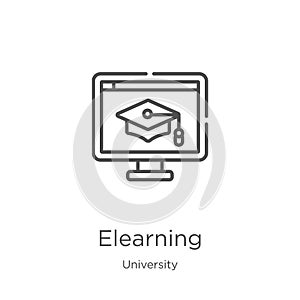 elearning icon vector from university collection. Thin line elearning outline icon vector illustration. Outline, thin line photo