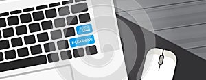 Elearning Key On Laptop Computer Keyboard Online Education Concept Horizontal Banner