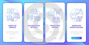 Elearning platforms features blue gradient onboarding mobile app screen