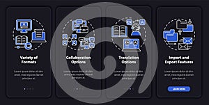Elearning platforms features night mode onboarding mobile app screen