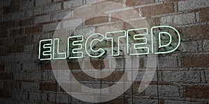 ELECTED - Glowing Neon Sign on stonework wall - 3D rendered royalty free stock illustration photo