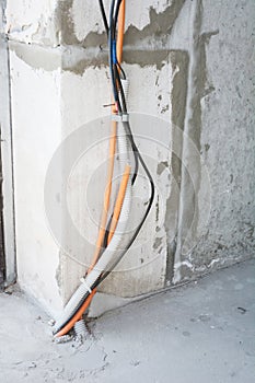 Electic wire and cables in house construction site