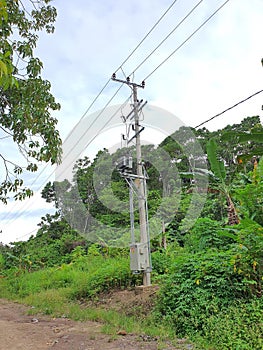 an electicity pole in the countryside