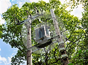 electicity supply cables on a pair of wooden poles