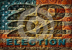 Election 2024 Title Art Created from Pattern of Gears and the U.S. Flag