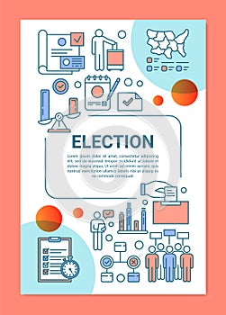 Election brochure template layout. Citizens ballot. Voter turnout. Flyer, booklet, leaflet print design with linear