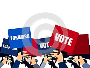Election campaign, election vote, election poster, holding posters, election banner, supporting team, voters support, people with