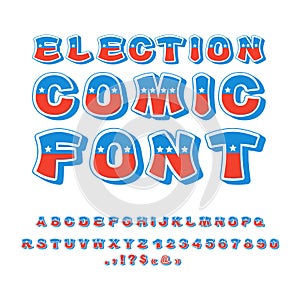 Election comic font. Political debate in America alphabet. USA N