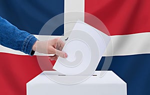 Election concept. Elections, Dominican Republic. Dominican Republic flag in the background