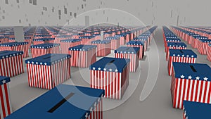 Election day - votes falling into an infinite array of American ballot boxes in USA election