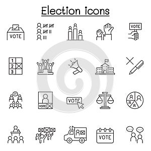 Election icons set in thin line style