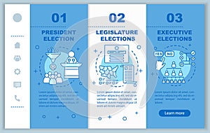 Election onboarding mobile web pages vector template. President, legislature. Responsive smartphone website interface