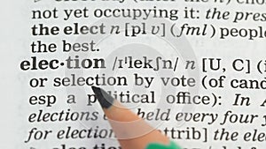 Election, pencil pointing word on vocabulary in english, free democratic voting