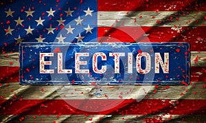 ELECTION text prominently featured in bold font against a dynamic backdrop of USA flag