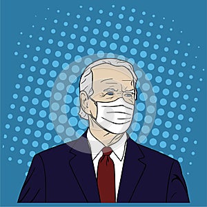 Election of USA, Joe Biden Wearing Mask Portrait, Flat Design, Pop Art Design, Vector, Illustration