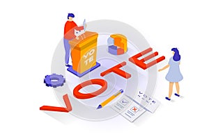 Election and voting concept in 3d isometric design. Vector illustration