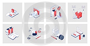 Election and voting concept of isometric icons in 3d isometry design for web.