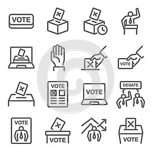 Election voting icon illustration vector set. Contains such icon as Vote, Online, Debate, Politic, and more. Expanded Stroke