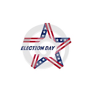 Election voting poster. Start of Political election campaign. Logo with american flag colors and symbols. Stylized star photo