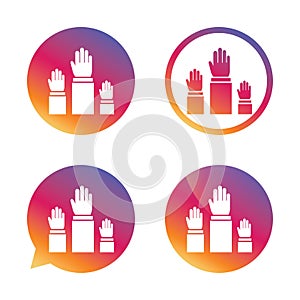 Election or voting sign icon. Hands raised up.