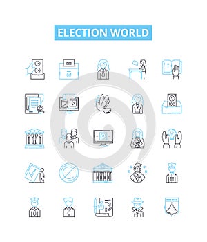 Election world vector line icons set. Voting, Polls, Ballot, Candidates, Campaign, Legislature, Issues illustration