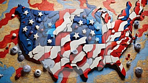 Elections in America, Republicans and Democrats depicted on the USA. Generated with AI photo