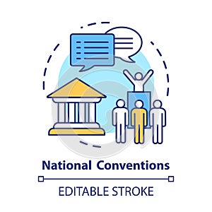 Elections concept icon. Organised national conventions idea thin line illustration. Voting public gathering. Social