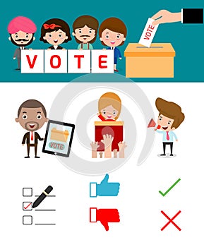 Elections with voting debates, Hand casting a vote,Voting concept in flat style photo