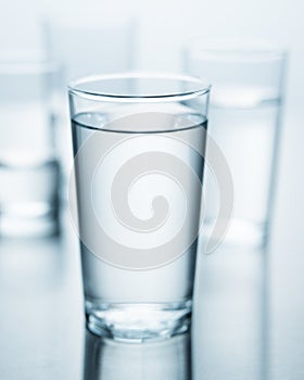 Elective focus image of water glasses with pure cold water