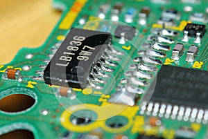 electonic circuit board for computer in macro photography for electric background