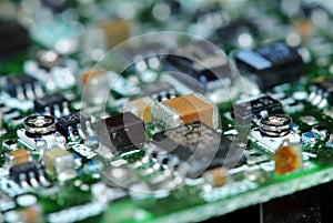 electonic circuit board for computer in macro photography for electric background