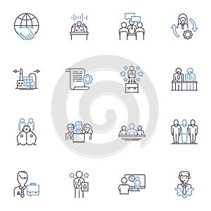 Electoral process line icons collection. Polling, Ballots, Voting, Campaigning, Candidates, Electiering, Primaries photo
