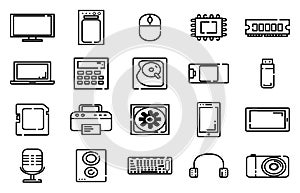 Electornic gadgets Thinline icons,Outline icons