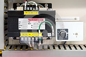 Electric AC transformer power supply unit in box or cabinet for industrial production line or machine