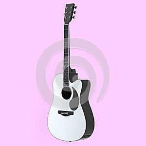 Electric acoustic guitar isolated on pink background.