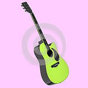 Electric acoustic guitar isolated on pink background.