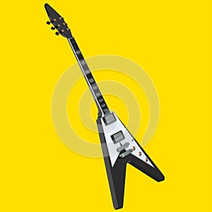 Electric acoustic guitar isolated on yellow background.