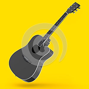 Electric acoustic guitar isolated on yellow background.