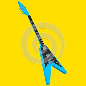 Electric acoustic guitar isolated on yellow background.