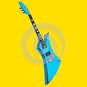 Electric acoustic guitar isolated on yellow background.