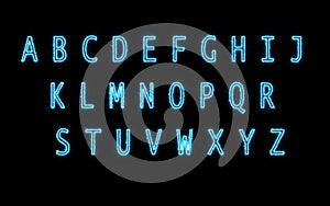 Electric Alphabets Set with neon Glow Effect. Futuristic Turquoise Letters with blue Energy Flames and Smokes.