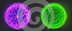 Electric balls, spheres of purple and green colors