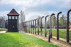 Electric barbed wires of the German nazi concentration and extermination camp world heritage Auschwitz Birkenau, Poland