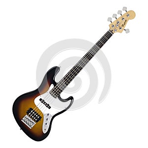 Electric Bass Guitar, 5 Strings Sunburst Bass Music Instrument Isolated on White Background